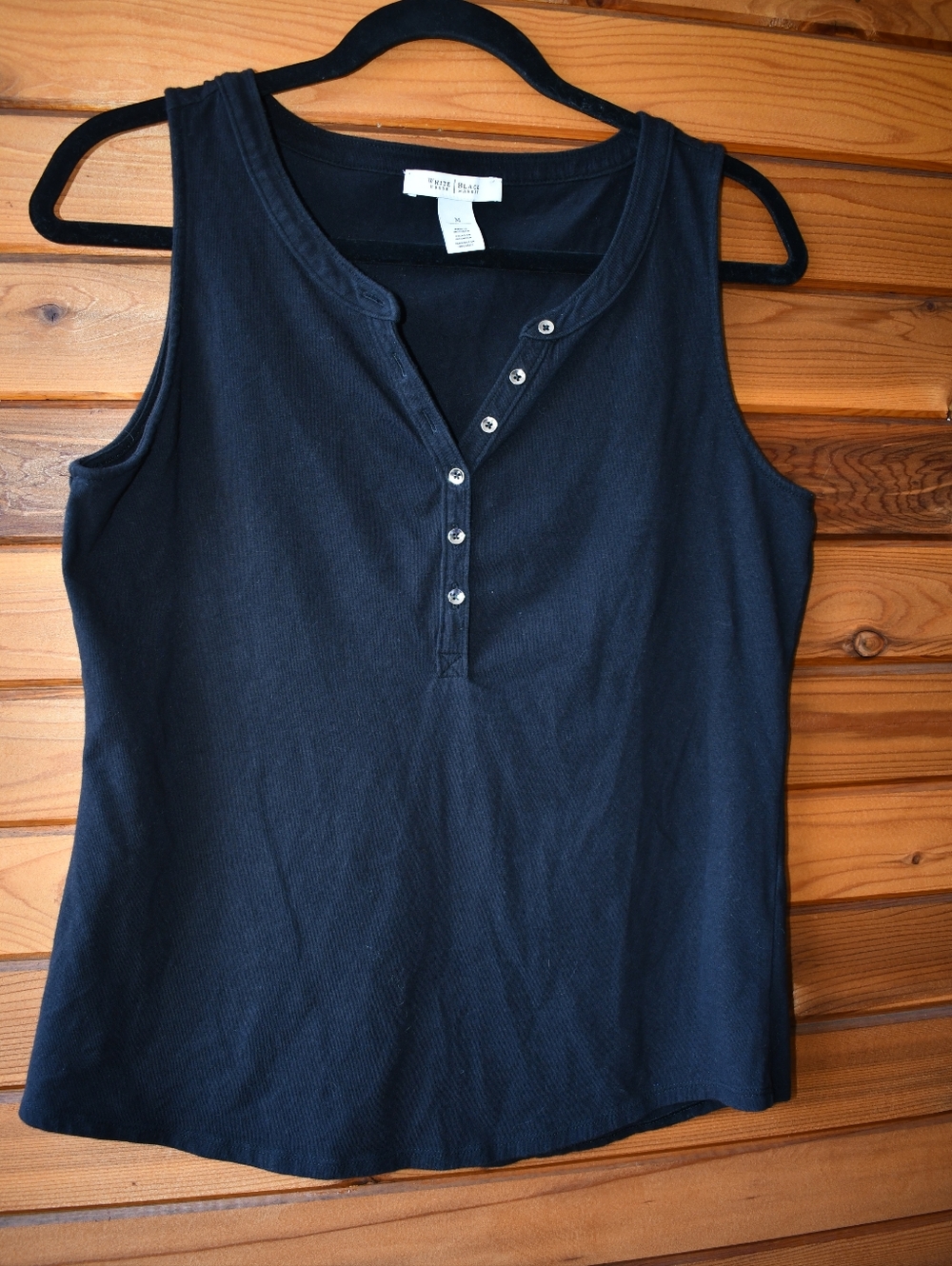 White House Black Market Black Sleeveless Henley Tank